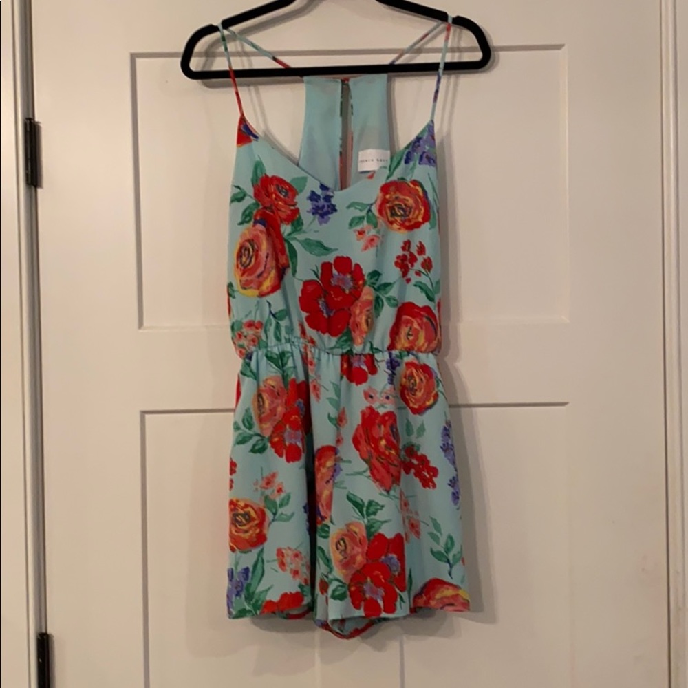 French Gray Floral Romper with Keyhole Closure